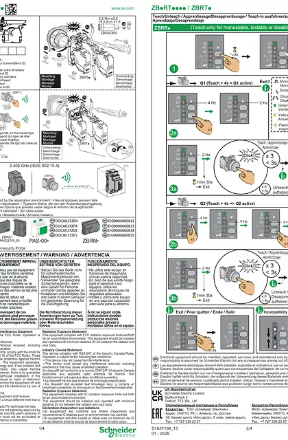 schneider施耐德ZBRT• - Harmony XB5R_ Transmitter_ 说明书